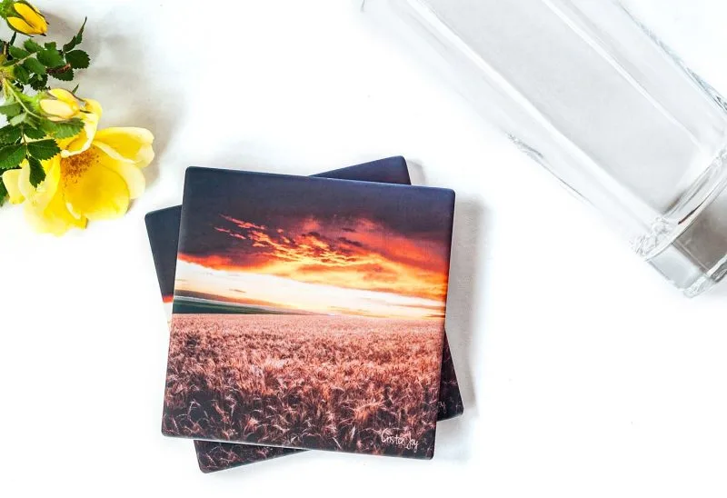 Wheat Field at Sunset Coasters